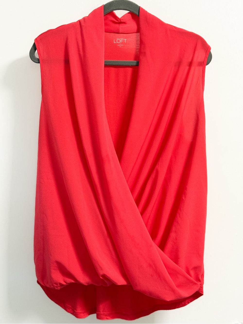 LOFT Coral Red Faux Wrap Sleeveless Surplice Blouse XL